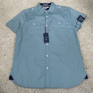 PD&C Shirt Mens Medium Short Sleeve Stretch Slim Fit Kiawah Green $48 NEW